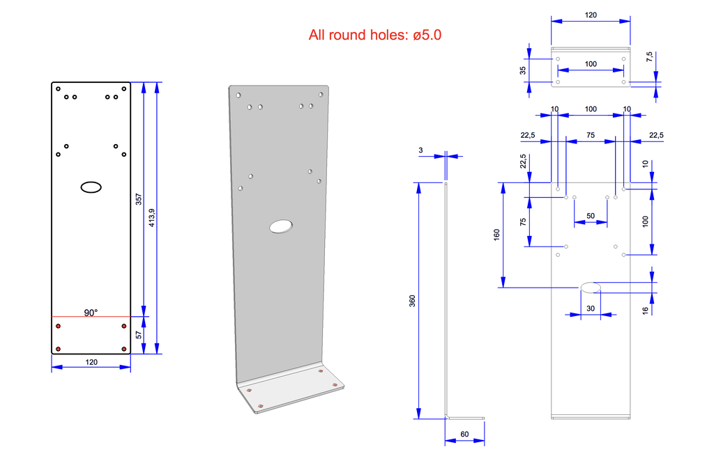 Metal Counter Bracket VESA 100+75+50mm
