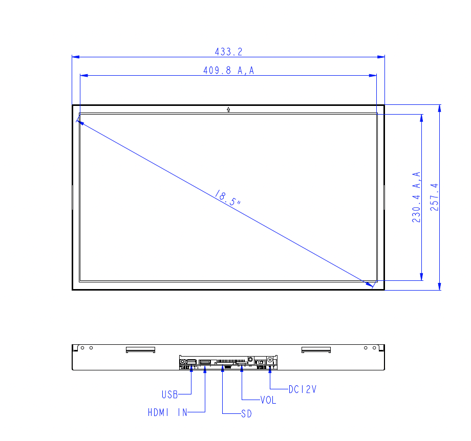 18.5inch MediaScreen - Open Metal Frame - No Mounting strips
