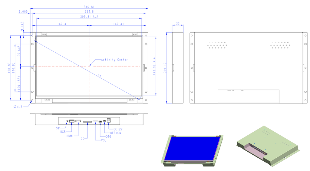 14inch MediaScreen Open Metal Frame + HDMI IN