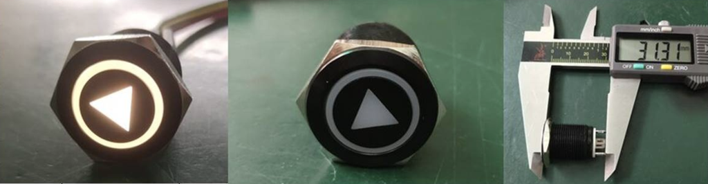 Pushbutton with Lightring & Symbol - Black Brushed Metal -19mmØ Thread - 31.3mm Length & External Cable