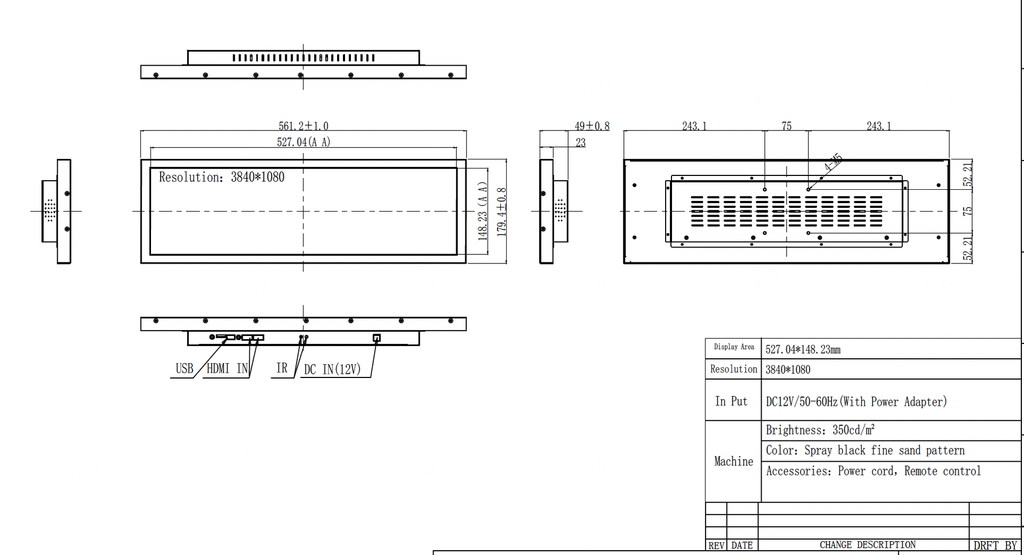 21.6inch Stretched LCD - HDMI IN monitor (components only)