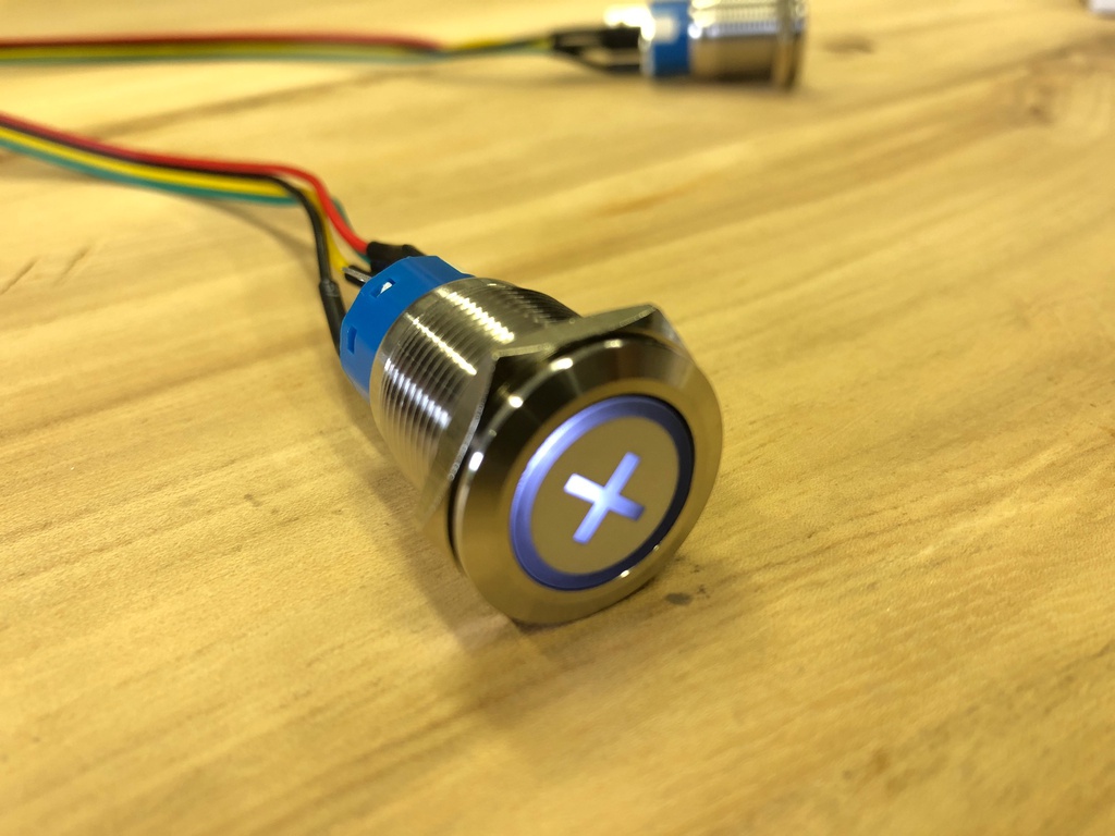 Steel Pushbutton with lightring - with External Cable - 16mmØ Thread