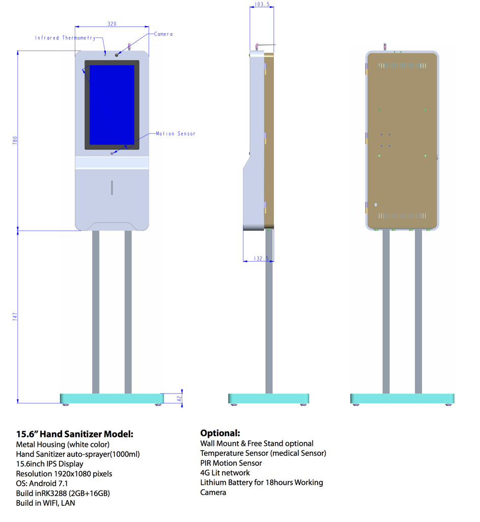 15.6inch Android Hand Sanitizer Display - Non Touch