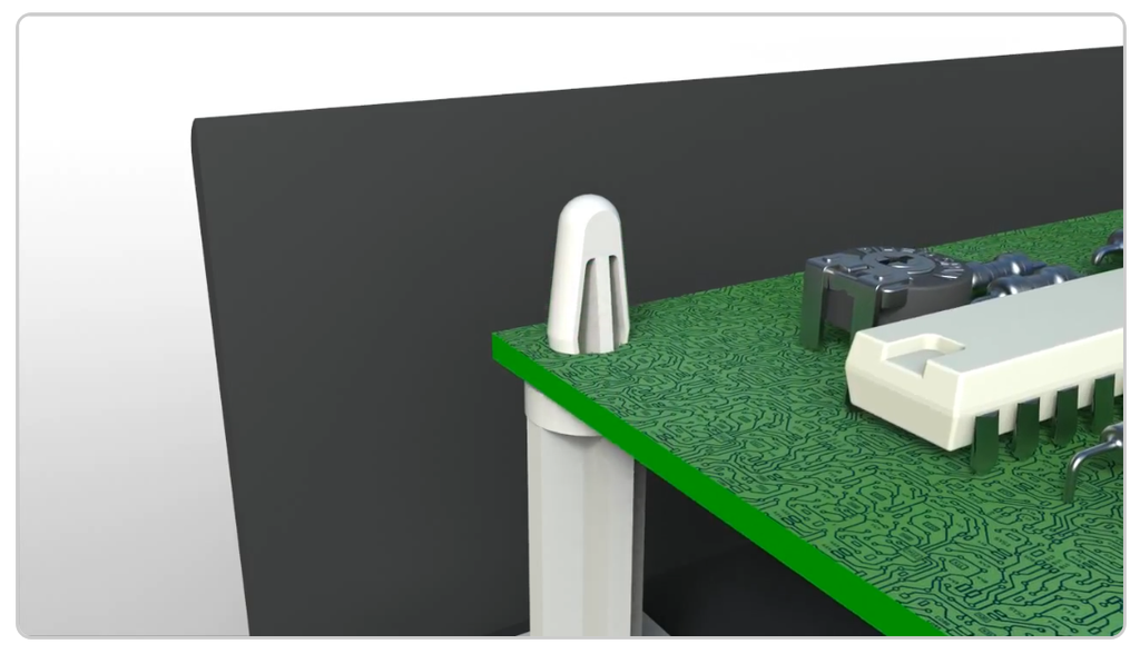 Pin for PCB Mounting - Lock-In support with Adhesive base, Plastic.