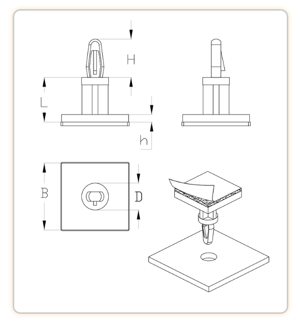 Pin for PCB Mounting - Lock-In support with Adhesive base, Plastic ...