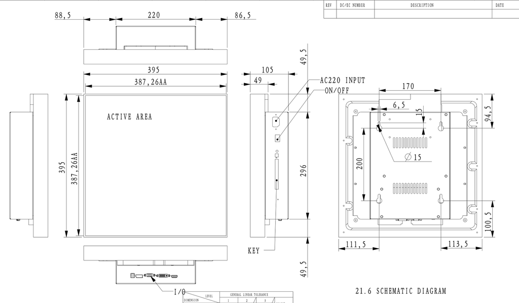 21.6inch Monitor Square LCD Screen 