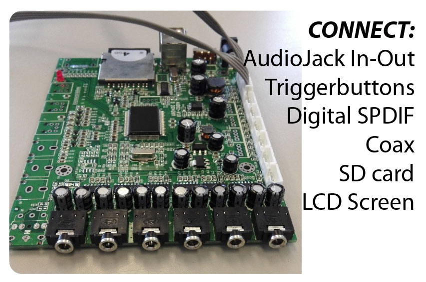 AudioBoard with Multi Output Jacks (6) plus external PressButtons - optional connection LED strips - Input Mobile device 