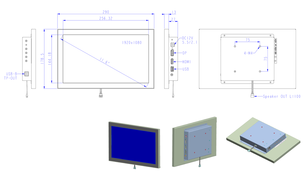 11.6inch Openframe Monitor HDMI IN - 1920x1080pixel